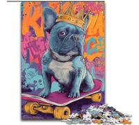 French Bulldog Skateboarding Jigsaws Puzzles 1000 Pieces for Adults Gifts, Suitable for Ages 14 And Up Improve Memory Gifts Ideas (50x75cm)