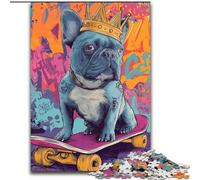 French Bulldog Skateboarding Puzzles for Adults And Teenagers, for Age 14 Years And over Stress Relief Christmas Game Presents for Women (26x38cm)