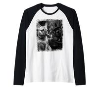 French Bulldog Smoking Dog Lighter Monochrome Art Raglan Baseball Tee