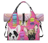 French Bulldog Sports Duffle Bag with Shoe Compartment Cartoon Dog Weekend Overnight Bags Tote Cabin Luggage Bag for Gym Yoga Travel