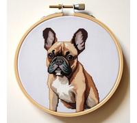 French Bulldog Stamped 11CT DIY Counted Cross Stitch Kits for Beginners Easy Stamped Fabric with Hoop Embroidery Needlecraft Art Wall Decor 13x13inch(2)