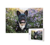 French Bulldog Stands In Flowers Design,300 Pieces Wooden Jigsaw Family Game Jigsaw Puzzles for Adults Teens Home Decor