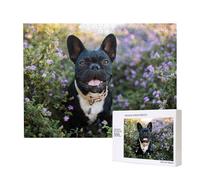 French Bulldog Stands In Flowers Design,500 Pieces Wooden Jigsaw Family Game Jigsaw Puzzles for Adults Teens Home Decor