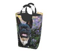 French Bulldog Stands In Flowers Design, Laundry Hamper, Collapsible Laundry Basket Large Durable Storage Bin with Handles 50L