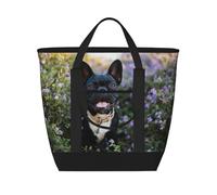 French Bulldog Stands In Flowers Design,Lunch Bags Large Capacity Insulated Tote Bag For Women Men Work Picnic Travel