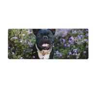 French Bulldog Stands In Flowers Design,Mouse Pad Large Desk Pad Computer Keyboard Mouse Mat With Non Slip Rubber Base 30 x 80 cm