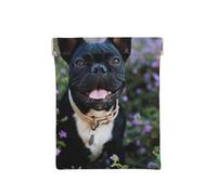 French Bulldog Stands in Flowers Design, Squeeze Top Wallet Women Storage Bag Small Coin Purse Change Pouch
