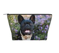 French Bulldog Stands in Flowers Design, Toiletry Pouch Makeup Bag Cosmetic Bag Portable Travel Toiletry Bag