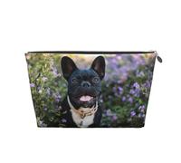 French Bulldog Stands in Flowers Design, Toiletry Pouch Makeup Bag Cosmetic Bag Portable Travel Toiletry Bag
