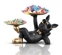 French Bulldog Statue,Resin Bulldog Decor with Tray, Candy Dish Key Holder Bowl Storage Ornament Sculpture for Home Decor,Accessories for Office Desk Figurines Entryway Table Decor (Lying,Black)