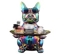 French Bulldog Statue Resin Bulldog Sculpture Storage Tray Statue Coin Money Box Candy Plate for Office Multifunction Office Home Table Decor,Multi Coloured