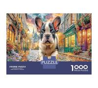 French Bulldog Street Jigsaw Puzzles Puzzles for Adults Kids. 1000 Pieces Animal Impossible Challenge Toy Educational Games Home Decoration for Educational Games Gifts 38x26cm/1000pcs