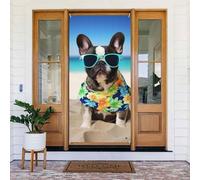 French Bulldog Summer Door Cover Decorations, Welcome Door Banner Backdrop Seasonal Spring Summer Porch Banner Sign Photo Background for Indoor Outdoor Party Decor 72.8 x 35.4 Inch