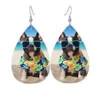 french bulldog summer Earrings for Women Teardrop Leather Earring Double Sided Drop Dangle Earrings Lightweight Women's Ear Accessories Jewelry Fashion Birthday Gift
