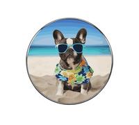 French Bulldog Summer Fridge Sticker Funny Fridge Magnets Novelty Round Fridge Magnets Reusable for Whiteboard, Locker, Kitchen, Office- Strong Decor Magnetic Stickers