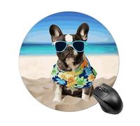 French Bulldog Summer Mouse Pad Round Laptop Mouse Mat Cute Computer Mousepad Keyboard Pad Non-Slip Desk Pads for Gaming Office Work Home