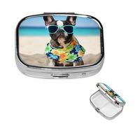 French Bulldog Summer Pill Box 2 Compartment Medicine Pill Organizer Square Pill Case for Purse & Pocket Travel Pillbox Portable Metal Medicine Vitamin Fish Oil Organizer Unique Gift