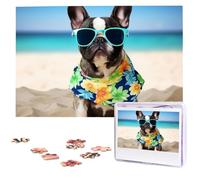 French Bulldog Summer Puzzles for Adults 1000 Pieces, Wooden Puzzle Personalized Jigsaw Puzzles from Photos, Challenging Puzzle Art Painting Home Decor Birthday Party Gift (29.5" x 19.7")