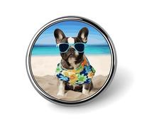 French Bulldog Summer Round Badge Cute Enamel Lapel Pin Brooches Button Pin Personalized Clothing Decoration Unisex Badge Holder Hats Bags Shirts Decor