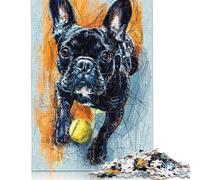 French Bulldog Tennis Ball Puzzle 1000 Pieces Jigsaws Paper Puzzles Jigsaw Puzzles for Adults Educational Game Challenge Toy 38x26cm/1000pcs