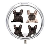 French Bulldog Travel Pill Box Case 3 Compartment Cute Pill Organizer Metal Pill Holder with Mirror Small Medicine Organizer Daily Pill Container for Purse Pocket Portable Meds Box