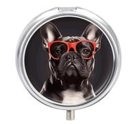 French Bulldog Travel Pill Box Case 3 Compartment Cute Pill Organizer Metal Pill Holder with Mirror Small Medicine Organizer Daily Pill Container for Purse Pocket Portable Meds Box
