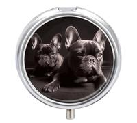 French Bulldog Travel Pill Box Case 3 Compartment Cute Pill Organizer Metal Pill Holder with Mirror Small Medicine Organizer Daily Pill Container for Purse Pocket Portable Meds Box