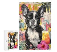 French Bulldog Tropical Cocktail Art Print Puzzle 1000 Teile Schwer Puzzle Spielzeug Lernspiel Impossible Herausforderungsspielzeug Für Erwachsene Kinder 1000 PCS