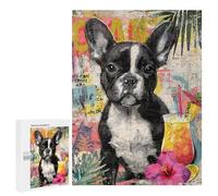 French Bulldog Tropical Cocktail Art Print Puzzle 1000 Teile Schwer Puzzle Spielzeug Lernspiel Impossible Herausforderungsspielzeug Für Erwachsene Kinder 500 PCS