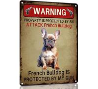 French Bulldog Vintage Funny Dog Metal Poster,Aluminum Warning Property Protected by Dog Sign Wall Decor Art Poster Dog Lovers Gift 8x12 Inch for Mancave Home Decor