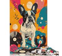 French Bulldog Vinyl Art Vinyl French Bulldog Music-Themed Dog Art Puzzle 500 Pieces Jigsaws Puzzles for Adults Puzzles for Adults& Teens Age 12 Years Up 500pcs (52x38cm)