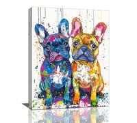 French Bulldog Wall Art, Banksy Frenchie Pictures Wall Decor, Graffiti Dog Canvas Prints Painting, Framed Artwork for Bathroom Living Room Bedroom Office Home Decorations 16"X12"