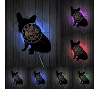 French Bulldog Wall Clock Franco the Dog Breed Frenchie Dog Vinyl Record Wall Clock Puppy Pet Home Decor Dog Silhouette Clock With LED