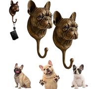 French Bulldog Wall Hook, Decorative Dog Head Coat Hook for Wall, 3D Bulldog Shape Walls Mounted Coat Hooks, Realistic Bronze Finish Handcrafted (2 PCS)