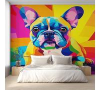 French Bulldog Wallpaper for Living Room, Cute Graffiti Dog Wall Mural for Bedroom 450x315 cm, Non-Woven Photo Wallpaper, Home Decor D&O36