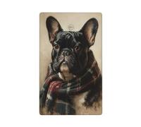 French Bulldog Wearing A Plaid Scarf Single Toggle Blank Wall Plate Light Switch Cover Decorative 1 Gang for Kitchen Room Bathroom Size 11.4x7cm