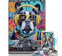French Bulldog Wearing Headphones Puzzles 1000 Pieces for Teenagers,Pattern Assembly Fun at Home Activities,Birthday Present,Travel Gifts 50x75cm