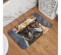 French Bulldog Wearing Sunglasses Doormat Welcome Door Mat Non-Slip Absorbent Bath Rug Soft Washable Floor Mat Modern Carpet for Stylish Kitchen Bedroom Bathroom Decor 16 X 24 Inch