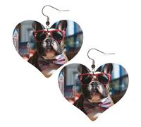 French Bulldog Wearing Sunglasses Leather Earrings for Women Heart Earring Lightweight Dangle Earrings Jewelry Gifts