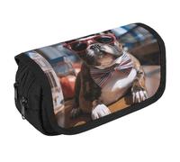French Bulldog Wearing Sunglasses Pencil Case Organizer - Large Capacity 3 Compartment Pencil Pouch for Adults, Portable Makeup Bag & Aesthetic Stationery Bag with Zipper (8.7x4.3") Unisex Gift
