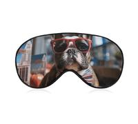 French Bulldog Wearing Sunglasses Sleep Mask for Women Men Side Sleeper Eye Cover with Adjustable Strap Soft Breathable Blackout Mask Slip-Free Deep Sleeping Travel Essentials
