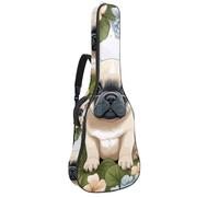French Bulldog with Flowers Acoustic Guitar Bag Thick Padded, Waterproof Guitar Gig Bag for 40 41 42 Inch Guitars