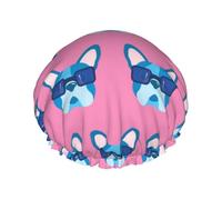 French Bulldog With Glasses (2) Double Layer Elastic Waterproof Shower Cap Reusable Bath Cap