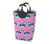 French Bulldog With Glasses, Laundry Hamper, Collapsible Laundry Basket Large Durable Storage Bin with Handles 50L