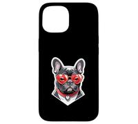 French Bulldog with Heart Glasses and Red Collar Case for iPhone 15