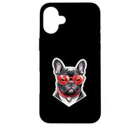 French Bulldog with Heart Glasses and Red Collar Case for iPhone 16 Plus