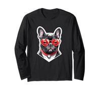 French Bulldog with Heart Glasses and Red Collar Long Sleeve T-Shirt