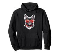 French Bulldog with Heart Glasses and Red Collar Pullover Hoodie