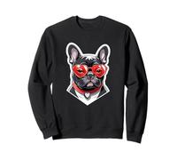French Bulldog with Heart Glasses and Red Collar Sweatshirt