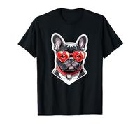 French Bulldog with Heart Glasses and Red Collar T-Shirt